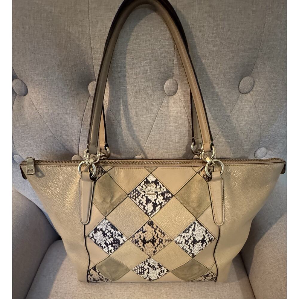Coach F57510 Snake Patchwork Ava Tote in Beechwood Beige/Gold Hardware